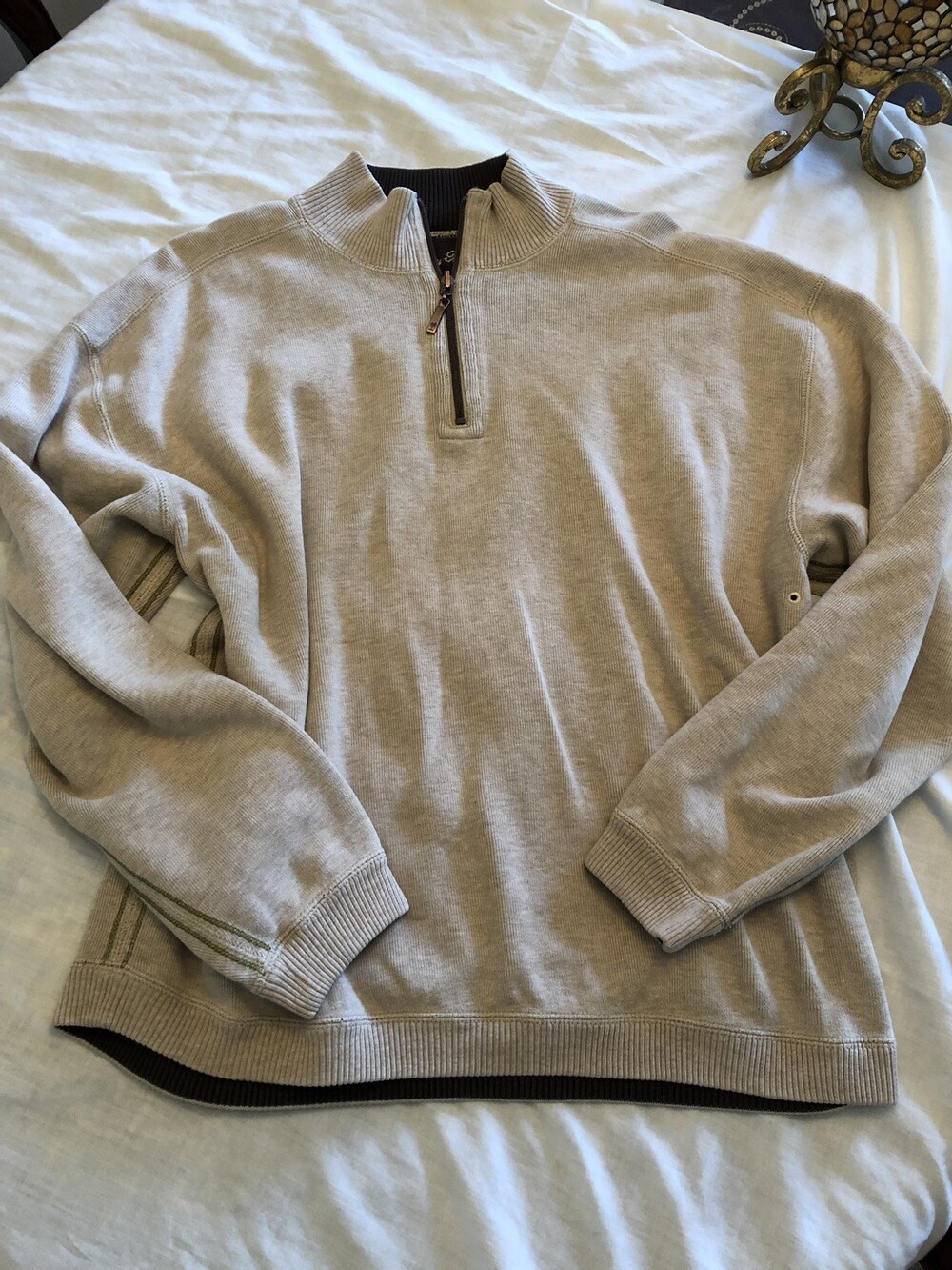 Mens Tommy Bahama Polo Sweater Long Sleeve Large Cotton Quarter Zip